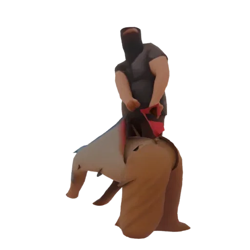 3D model of a medieval executioner wearing a dark hood and holding a large axe, set against a black background.