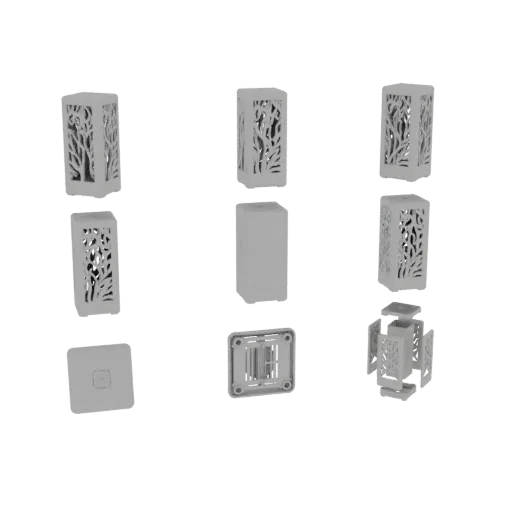 3D model of an ornate lantern with intricate floral cutouts, displayed against a white background.