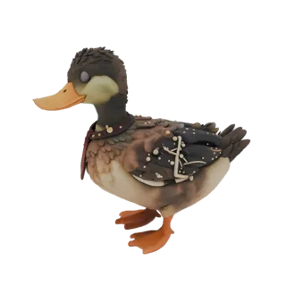 Modèle 3D de canard style punk rock avec collier en cuir marron et clous, sur fond blanc