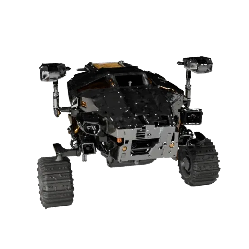 Modello 3D Lunar Cargo Rover, vista di gioco a tre quarti, asset veicolo pronto per Unity con silhouette di missione, suddivi