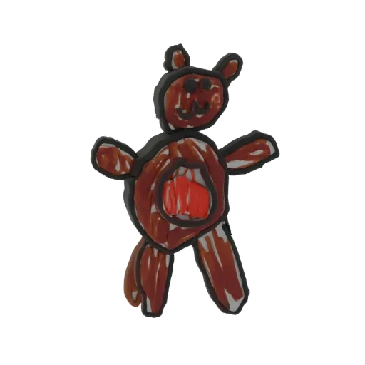 Ein 3D-Modell eines molligen, braunen Teddybären mit roter Brustdetail, der mit ausgestreckten Armen steht.