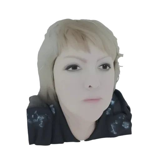 3D model of an AI-generated woman's head with blonde hair and a black jacket with dark embellishments.