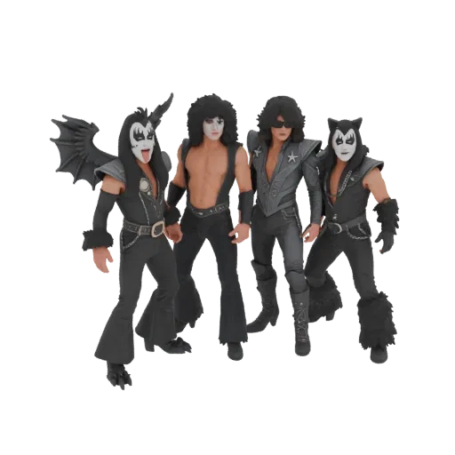 KISS band 3D model: Gene Simmons, Paul Stanley, Tommy Thayer, Eric Singer in stage costumes