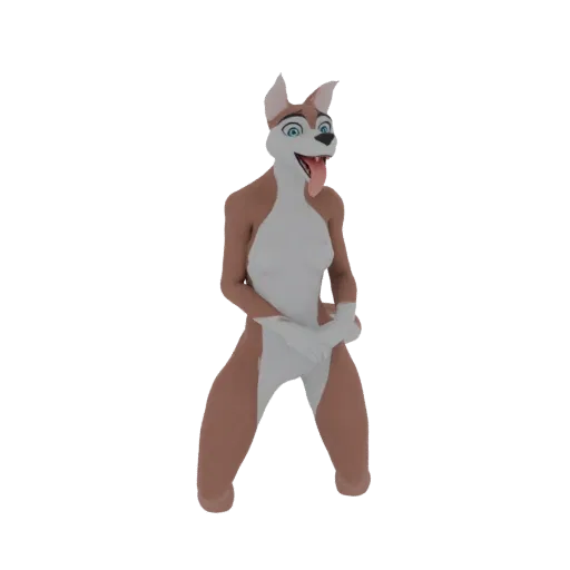 3D model of an anthropomorphic husky dog character in a dynamic dancing pose, with its tongue out and a playful expression.