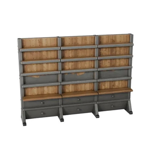 Mechanic Pegboard Wall Stylized 3D model, stylized isometric render, showing steel frames, stable fixtures.