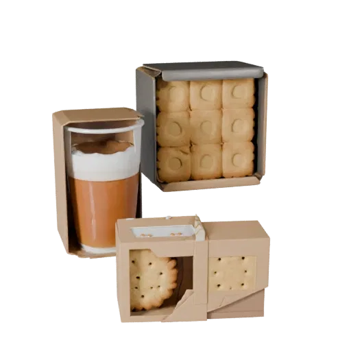 Boxed Cookie Pack High Poly 3D model, close-up studio render, showing cardboard, package massing.