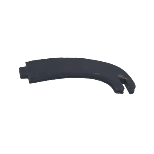 3D model of a dark, curved metal bracket with integrated slots, presented on a white background.