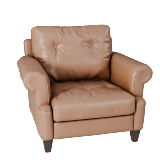 Compact Chaise Lounge Stylized 3D model, living room, stylized isometric render, woven fabric detail.