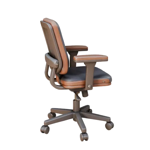 Industrial Office Chair Stylized 3D model, office, stylized isometric render, wood detail.