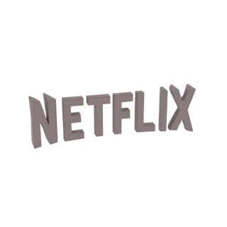 Una renderización 3D del logo de Netflix, representado como texto audaz y extrusionado en un acabado gris metálico sobre un f