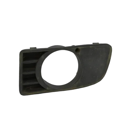 3D model of a black car fog light grille with a circular opening and horizontal vent details.