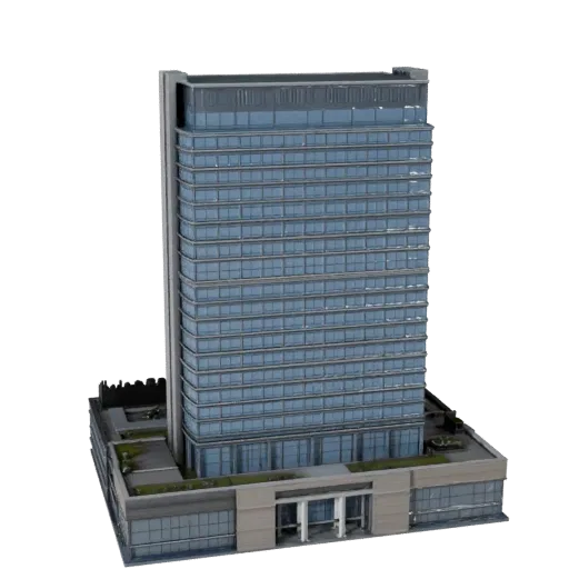 Mixed Use Skyscraper Unreal Engine-ready 3D model, Unreal Engine viewport, showing commercial office building materials and architectural detail
