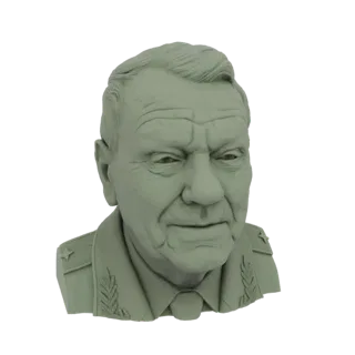 3D-Modellbüste eines Generals mit ernstem Gesichtsausdruck, Militäruniform mit detaillierten Insignien.
