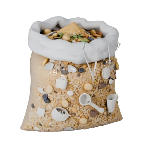 Pantry Rice Sack Printable 3D model, isometric STL render, showing powders, small ingredient shapes.