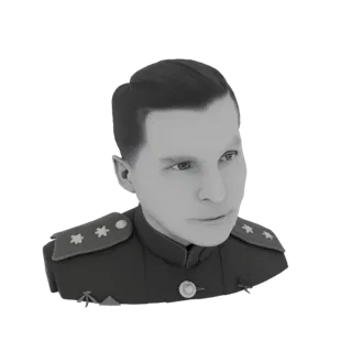 3D model bust of a Soviet military general in uniform, grayscale render, white background