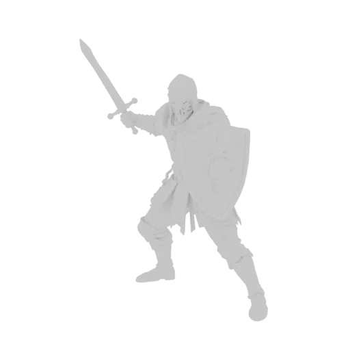 Modèle 3D guerrier médiéval armure épée bouclier posture combat