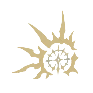 A detailed 3D model of a golden sunburst emblem with sharp rays and a central starburst pattern against a black background.