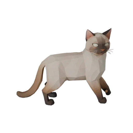 Modelo 3D Birman Cat Low Poly, vista lateral da câmera de gameplay, asset de animal low-poly com fluxo de coluna felino, almo