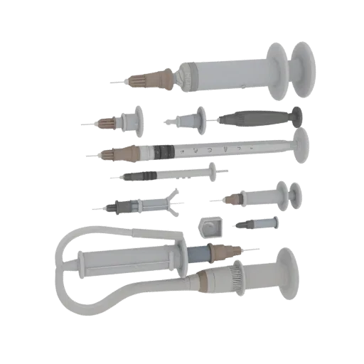 Dental Syringe Model High Poly 3D model, close-up studio render, showing stainless steel, handheld tool scale.