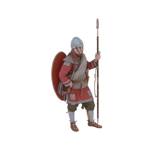 3D model of a Roman Legionary soldier standing with a spear and shield, detailed armor and tunic.