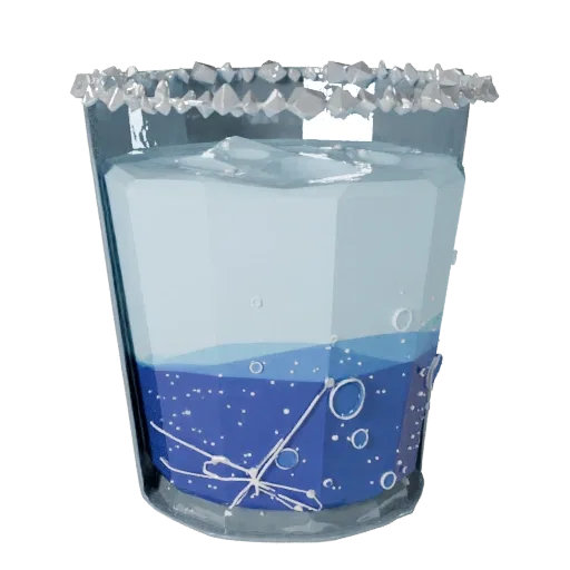 Sparkling Juice Glass Low Poly 3D model, game viewport three-quarter view, showing glass, container shape.