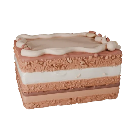 Glazed Layer Cake 3D model, three-quarter front view, Unity viewport, showing cream, sweet food silhouette.