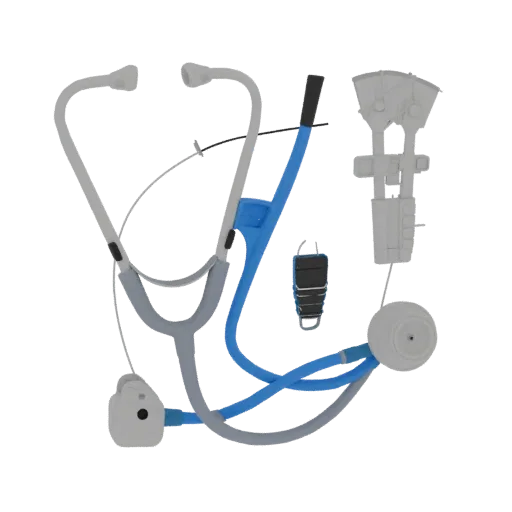 Dental Stethoscope Printable 3D model, isometric STL render, showing stainless steel, handheld tool scale.