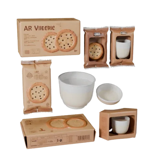 Boxed Cookie Pack 3D model, three-quarter front view, AR viewer studio render, showing cardboard, package massing.