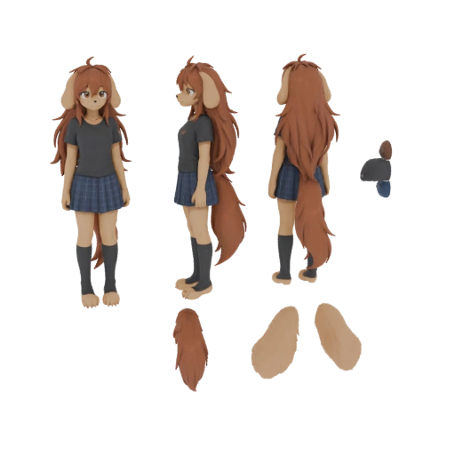 Anime Dog Girl 3D Model with School Uniform
