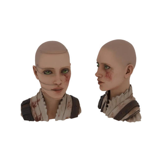Wounded Female Warrior Bust with Green Eyes