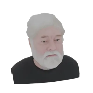 Rendu de modèle 3D du buste d'un homme âgé avec une barbe blanche et des cheveux blancs, portant une chemise noire.