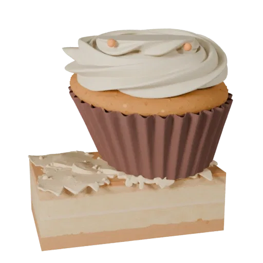 Celebration Cupcake 3D model, three-quarter front view, AR viewer studio render, showing cream, sweet food silhouette.