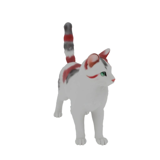 White cat with red and gray spots