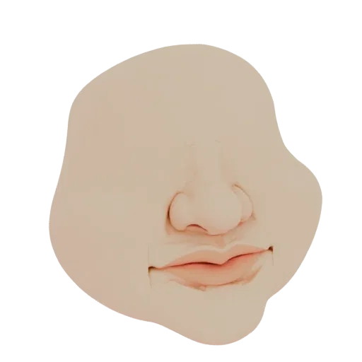 3D-Render einer stilisierten Gesichtsmaske mit glatter, matter Oberfläche, geformter Nase und Lippen.
