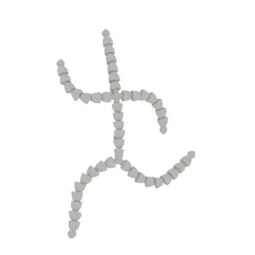 A 3D render of a flexible robot arm, composed of many interlocking segments, posed in a dynamic, multi-jointed configuration