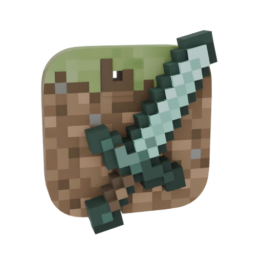 Diamond Sword on Pixelated Terrain Icon 3D Model