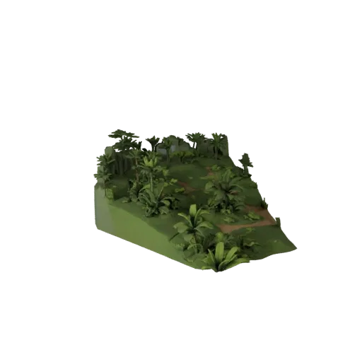 Tropical Jungle Biome Unity 3D model, isometric viewport view, showing terrain layers, layered vegetation clusters.