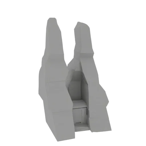 3D model of an ancient stone entrance with a weathered, carved wooden door, set against a black background.
