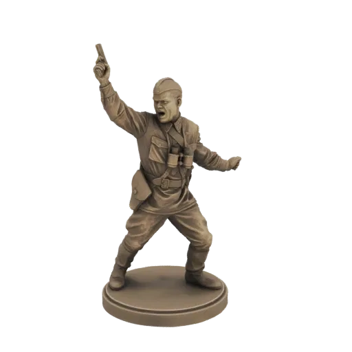 3D model of a Soviet soldier in a dynamic pose, holding a pistol and shouting.