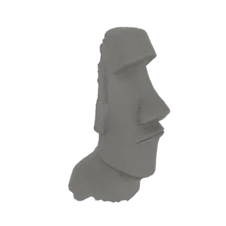 A 3D model render of a Moai statue, a monolithic stone sculpture with a distinctive face, presented against a white backgroun