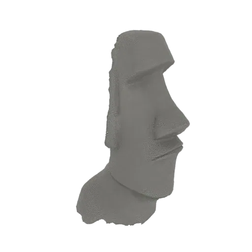 A 3D model render of a Moai statue, a monolithic stone sculpture with a distinctive face, presented against a white backgroun