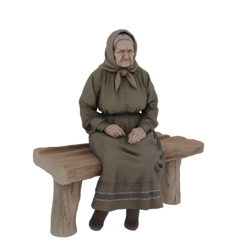 Elderly Woman Sitting on a Wooden Bench