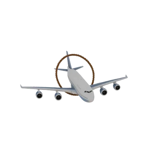 3D-Modell Boeing 747 mit braunem Ring, der durch Rumpf und Flügel verläuft