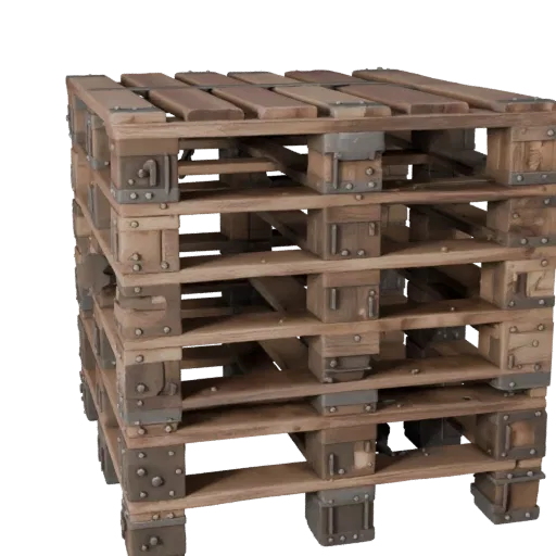 Medieval Wooden Pallet Modular 3D model, isometric modular kit view, showing wood planks, stackable massing.