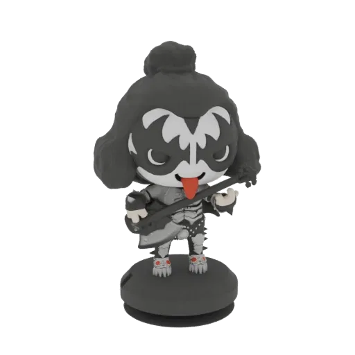 3D model of Gene Simmons as 'The Demon' from KISS in a Funko Pop style, holding a guitar.