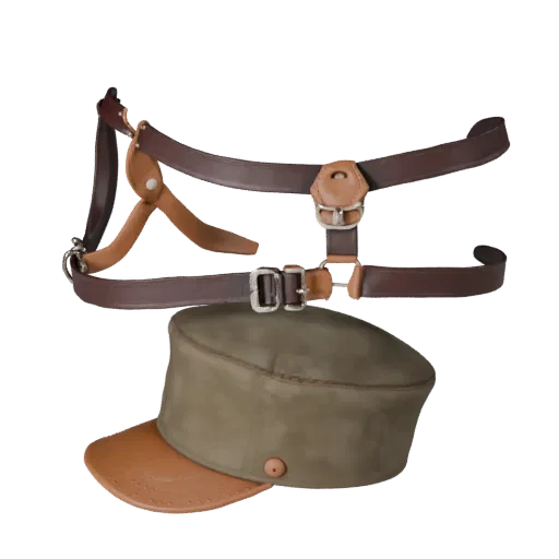Formal Suspender Strap 3D model, three-quarter front view, AR viewer studio render, showing leather, form detail.