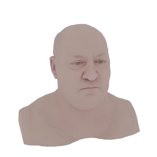 3D model render of a middle-aged man's bust with a neutral, contemplative expression, against a white background.