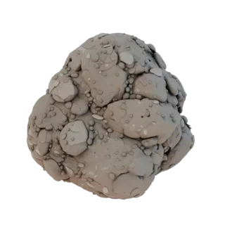 3D model of a sculpture composed of many intertwined stones of various sizes and shapes.