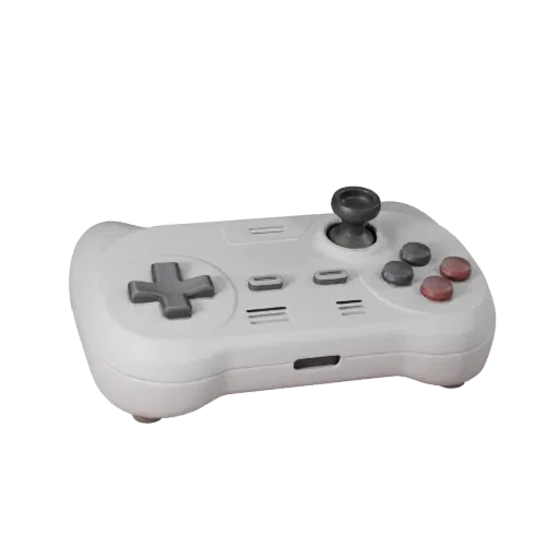 Retro Controller Realistic 3D model, three-quarter studio render, showing matte plastic, console proportions.
