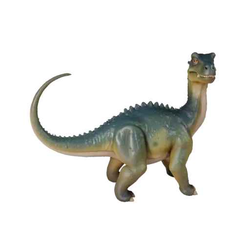 Modello 3D Iguanodon cartone, rendering naturalistico di profilo, asset animale stilizzato con contrappeso della coda, silhou
